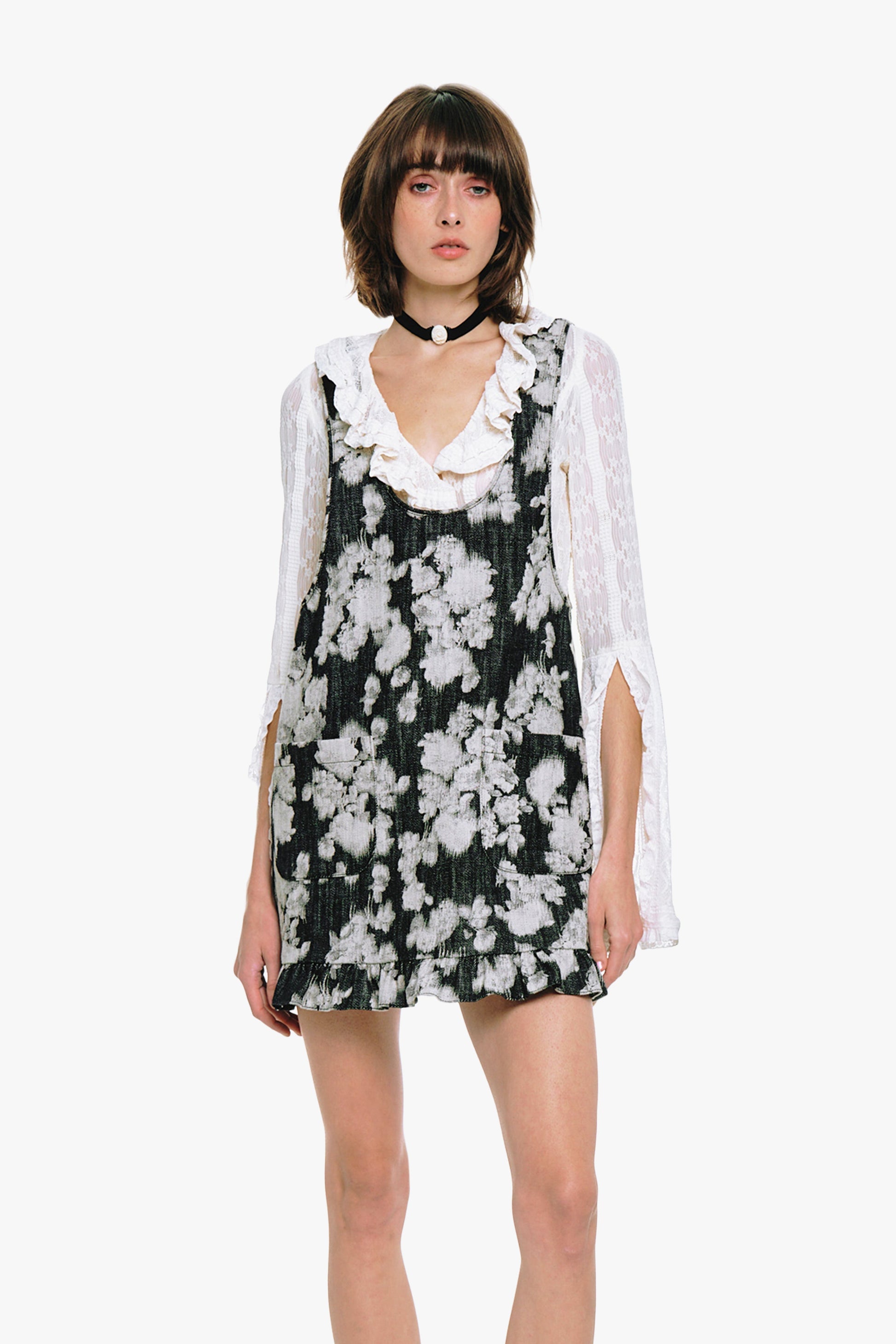 Anna Sui Rose Illusion Denim Ruffle Jumper
