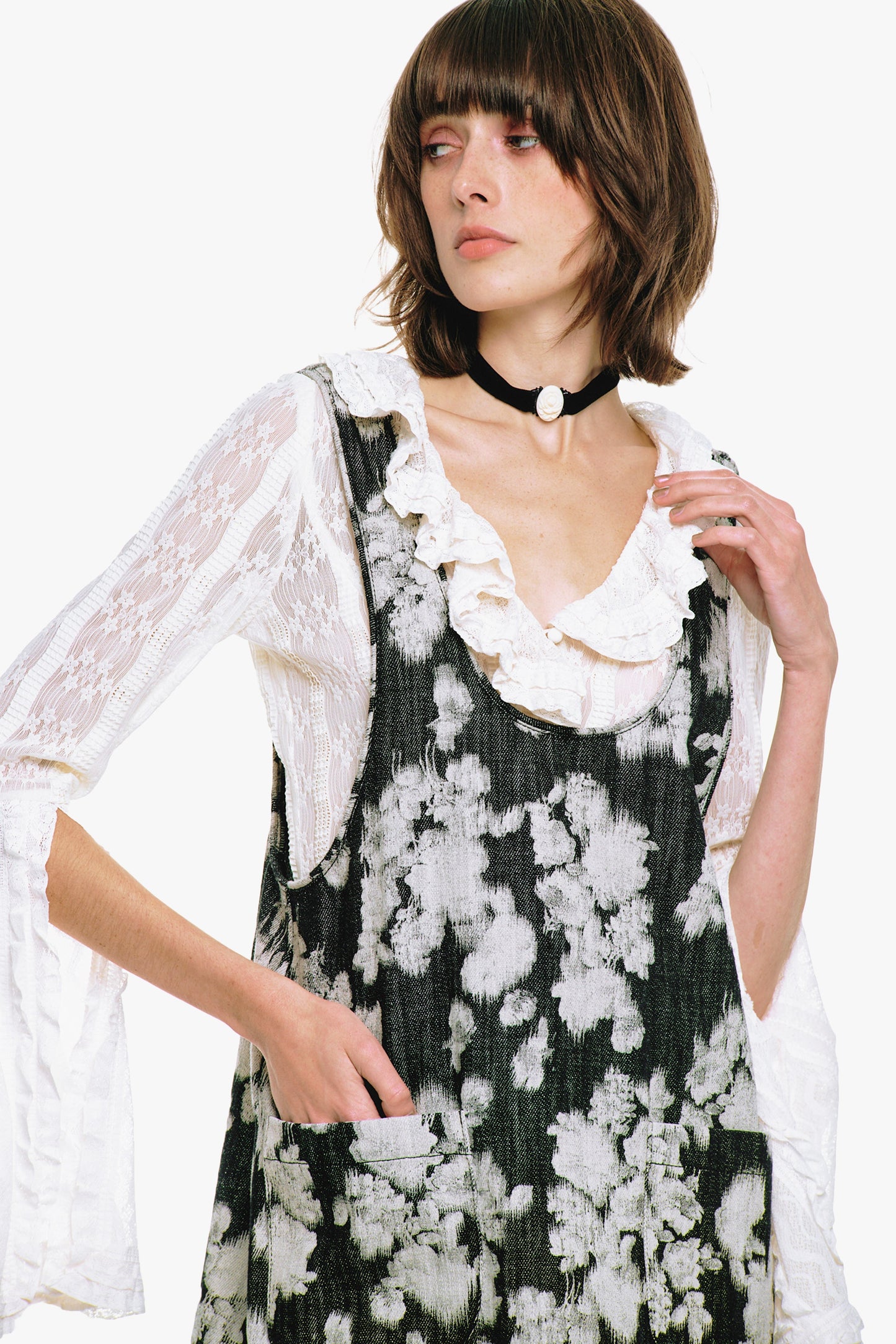 Anna Sui Rose Illusion Denim Ruffle Jumper