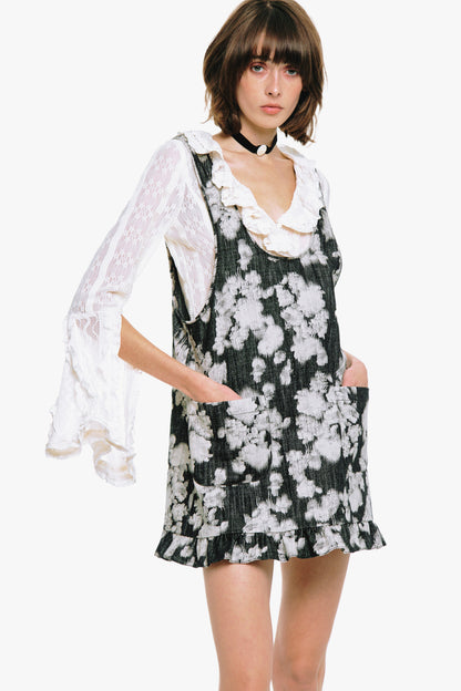 Anna Sui Rose Illusion Denim Ruffle Jumper