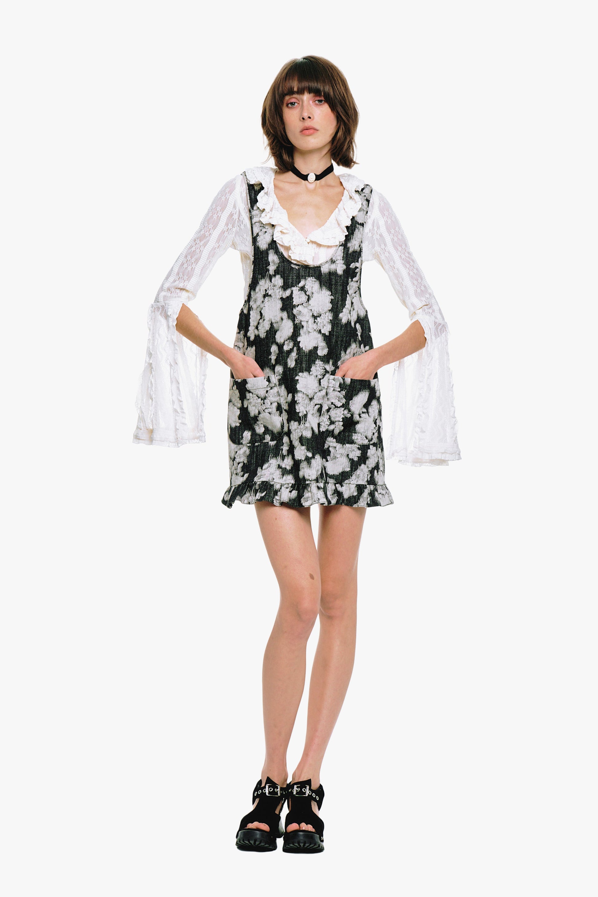 Anna Sui Rose Illusion Denim Ruffle Jumper