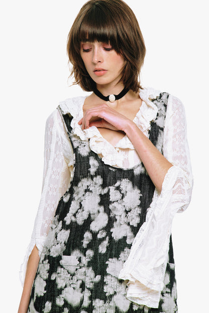 Anna Sui Rose Illusion Denim Ruffle Jumper