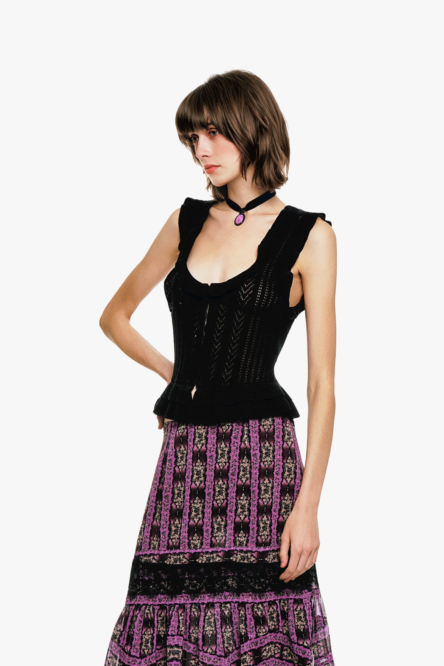 Anna Sui Victorian Pointelle Knitwear Camisole - Black