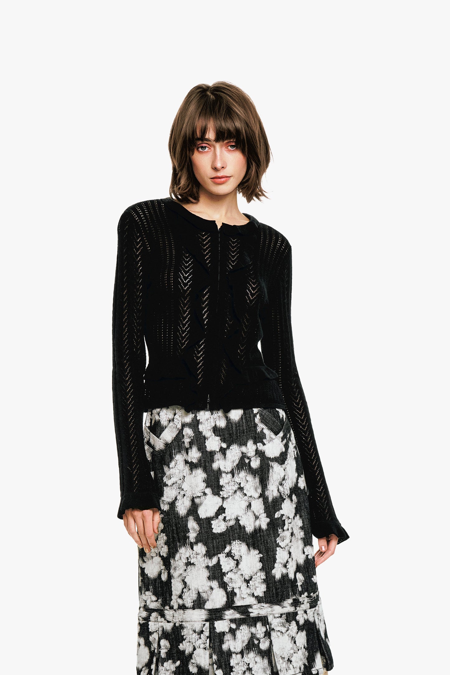 Anna Sui Victorian Pointelle Knitwear Cardigan - Black