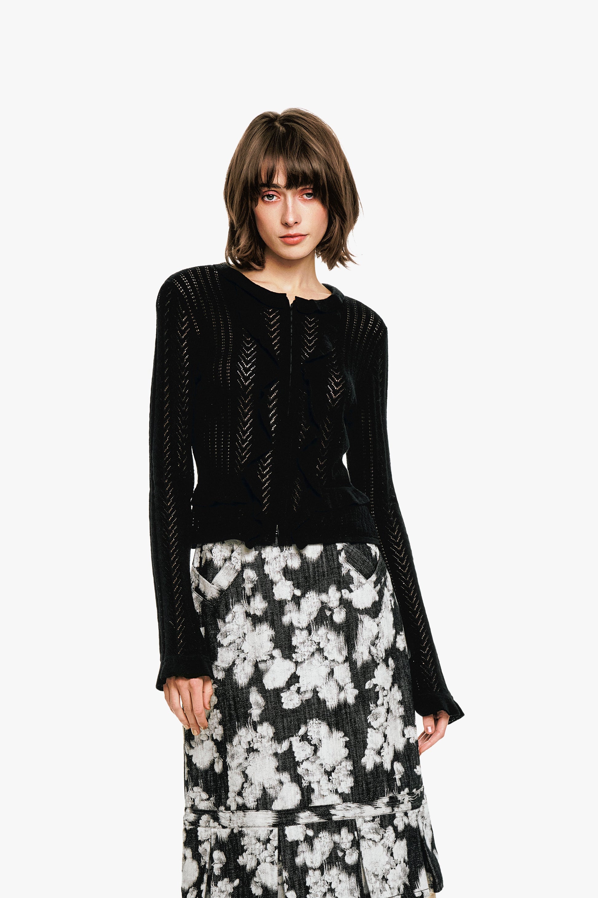 Anna Sui Victorian Pointelle Knitwear Cardigan - Black