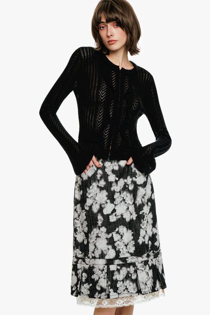 Anna Sui Victorian Pointelle Knitwear Cardigan - Black