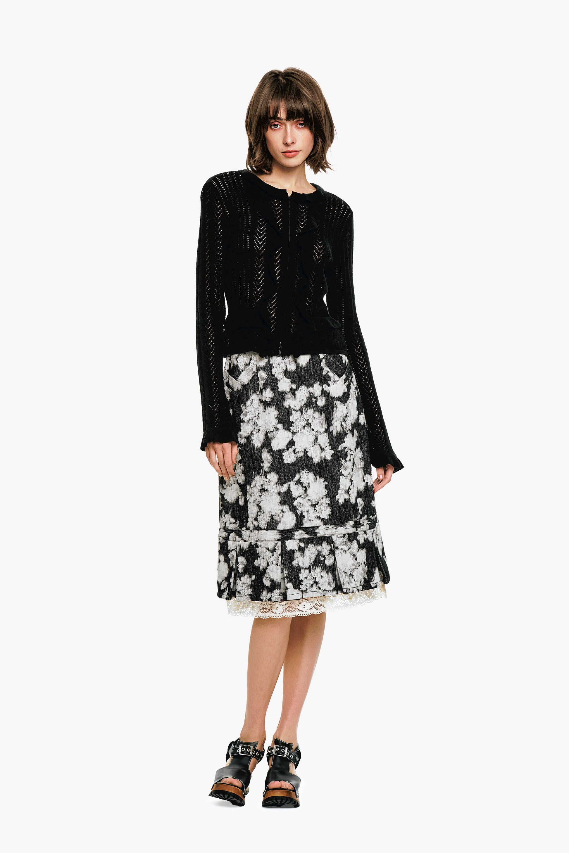 Anna Sui Victorian Pointelle Knitwear Cardigan - Black