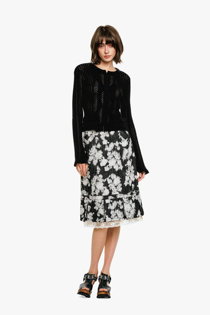 Anna Sui Victorian Pointelle Knitwear Cardigan - Black