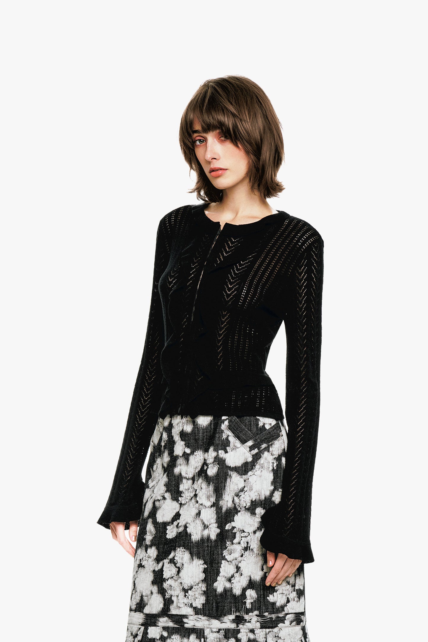 Anna Sui Victorian Pointelle Knitwear Cardigan - Black
