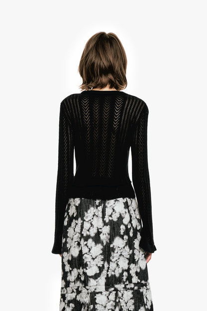 Anna Sui Victorian Pointelle Knitwear Cardigan - Black
