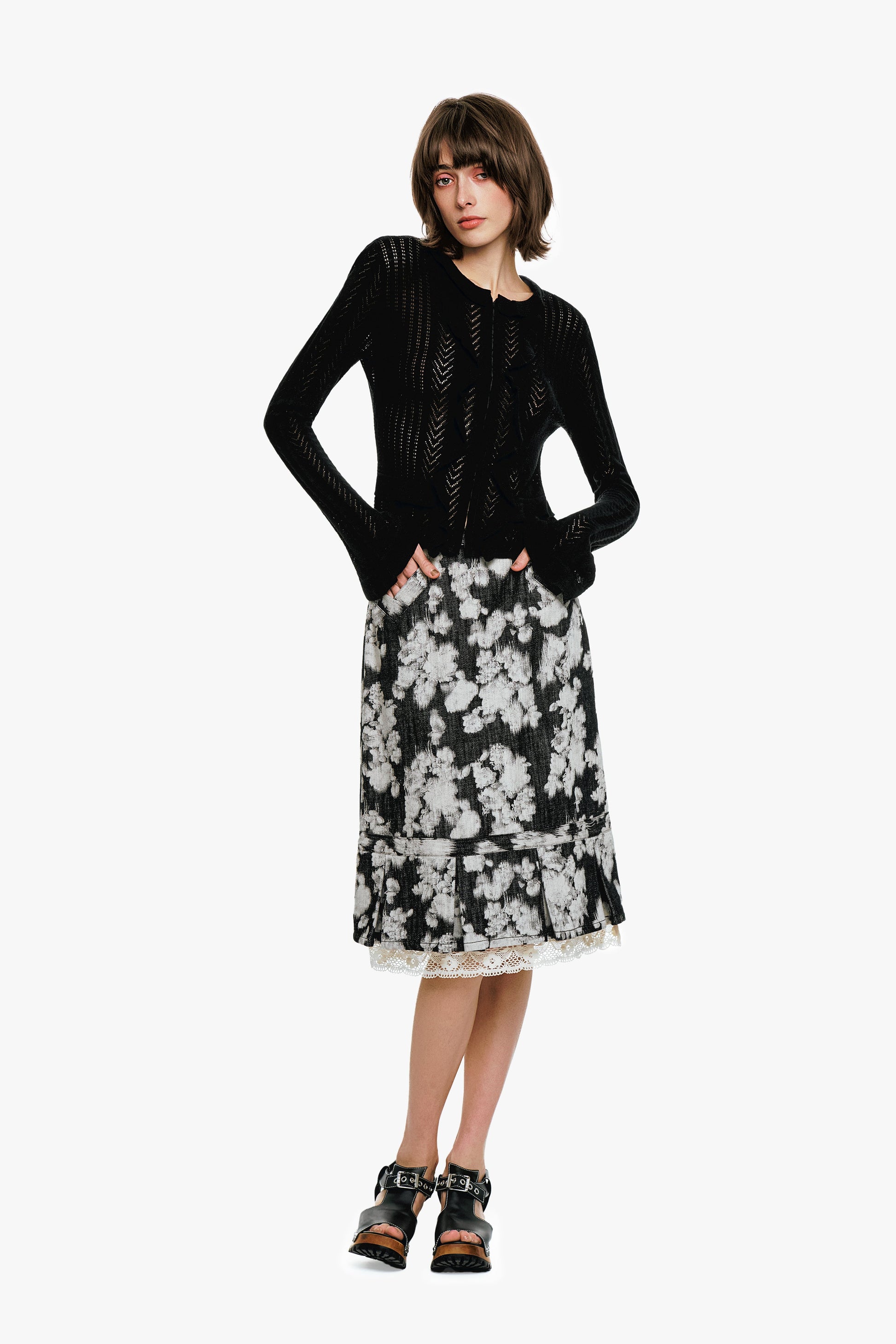 Anna Sui Victorian Pointelle Knitwear Cardigan - Black