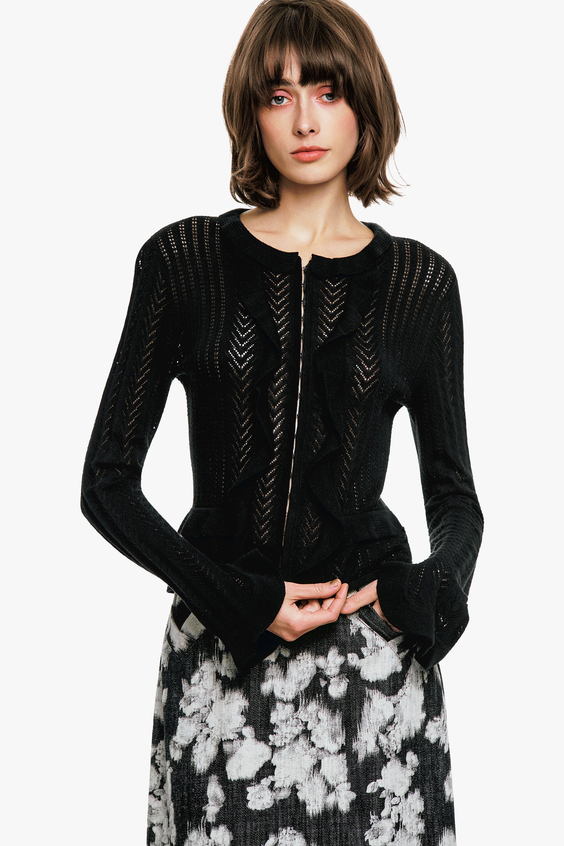 Anna Sui Victorian Pointelle Knitwear Cardigan - Black