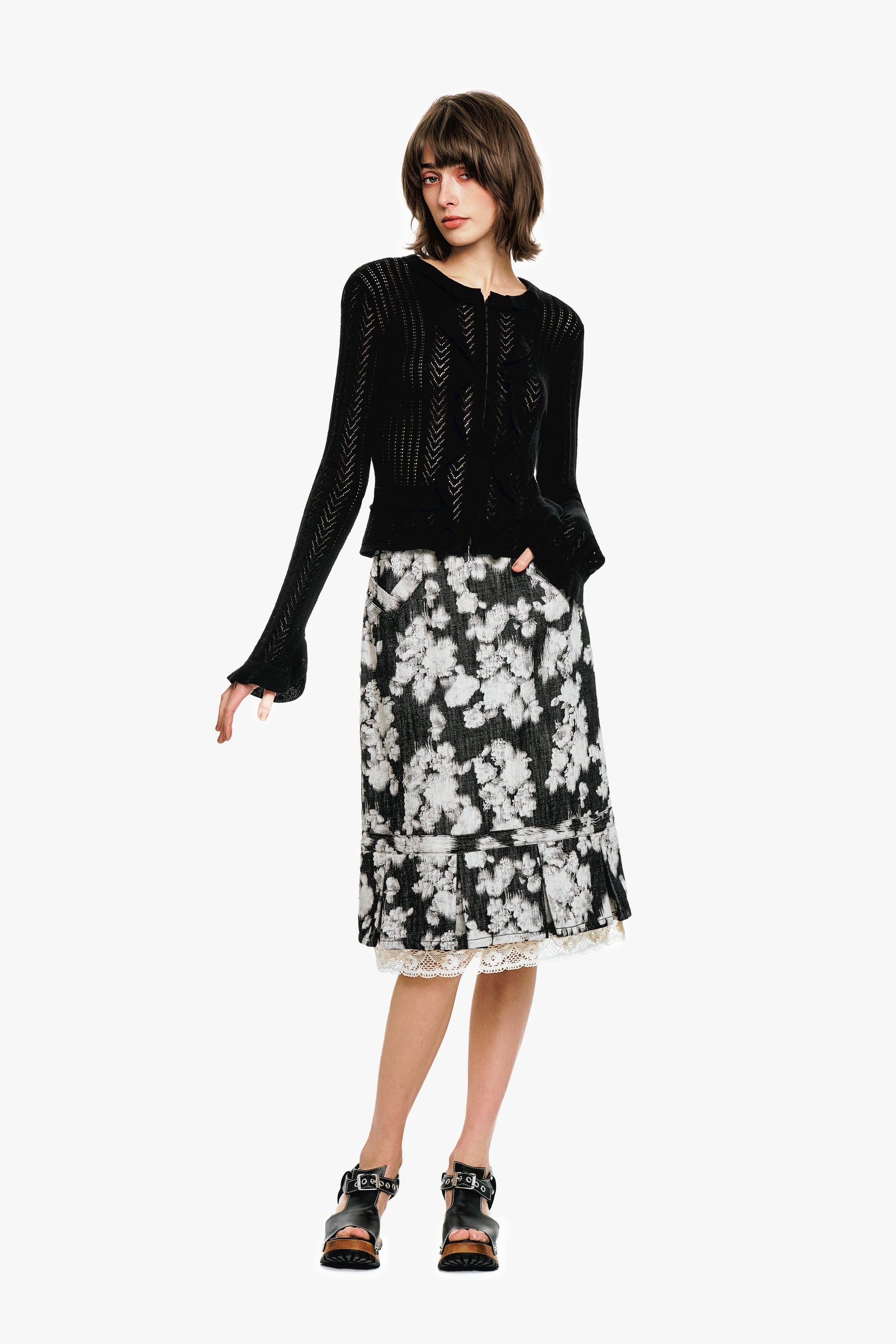 Anna Sui Victorian Pointelle Knitwear Cardigan - Black