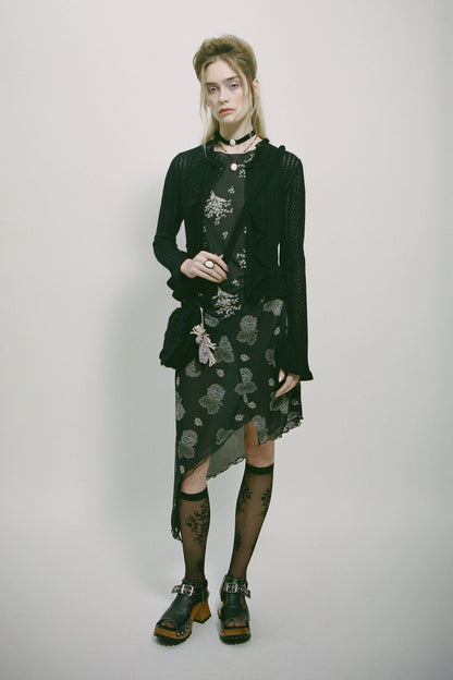 Anna Sui Victorian Pointelle Knitwear Cardigan - Black