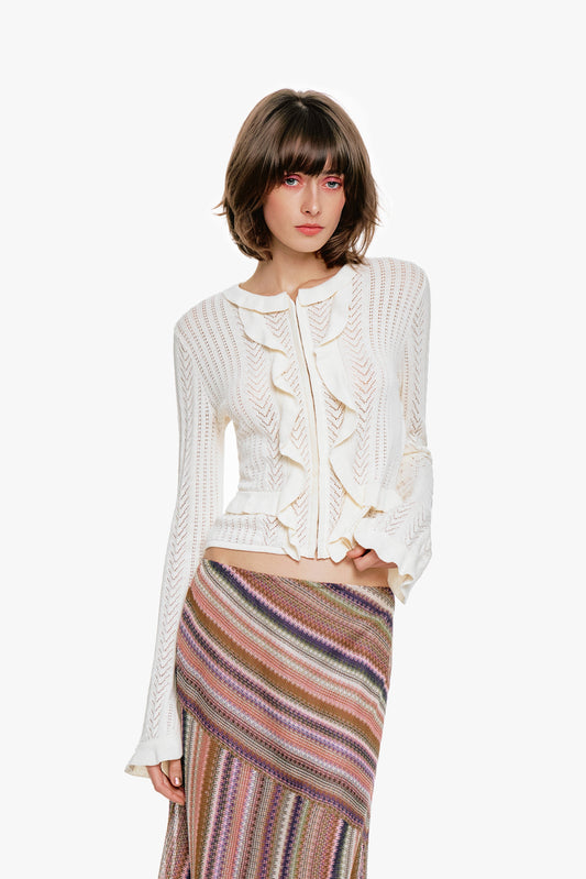 Anna Sui Victorian Pointelle Knitwear Cardigan - Cream