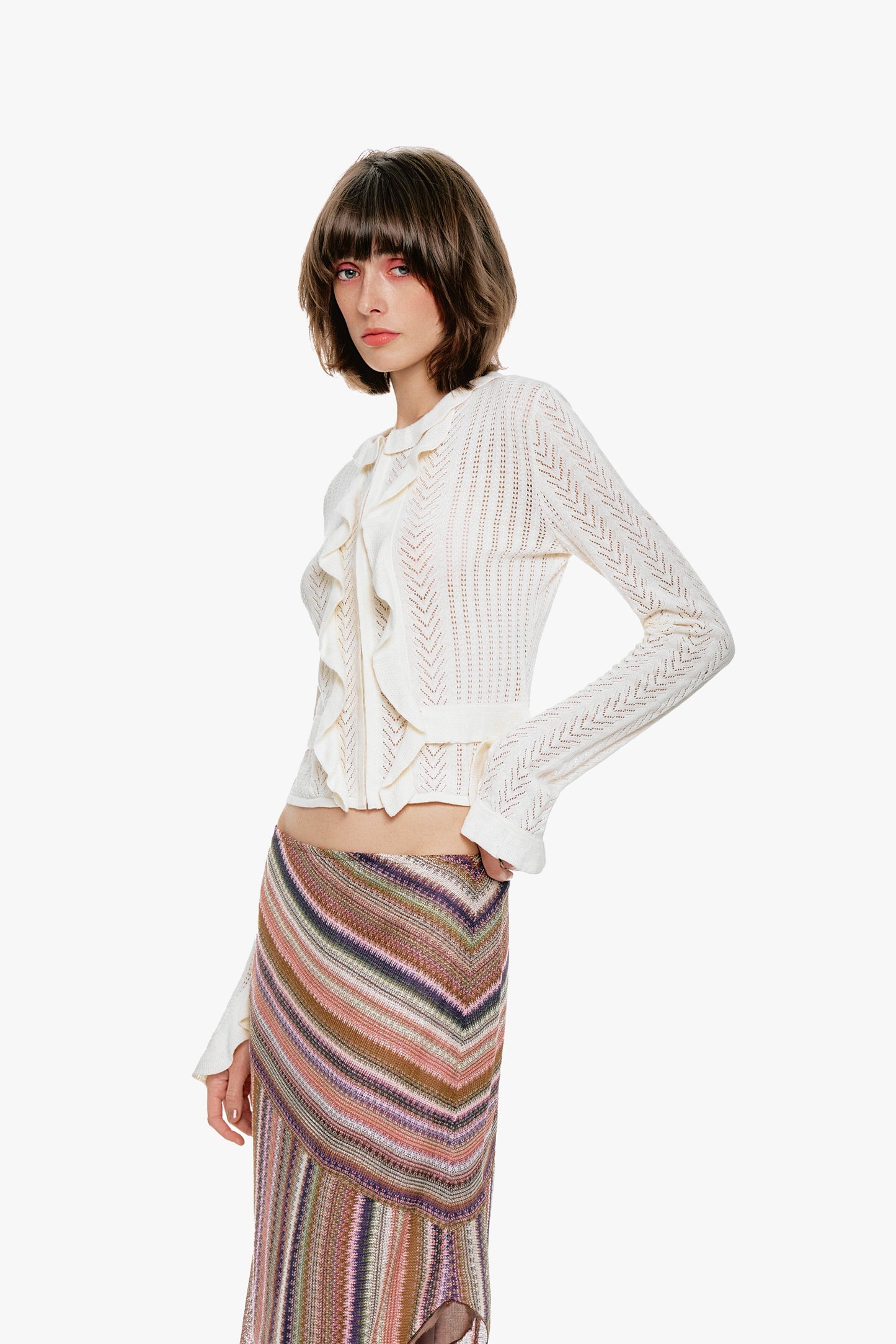 Anna Sui Victorian Pointelle Knitwear Cardigan - Cream