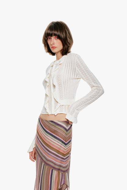 Anna Sui Victorian Pointelle Knitwear Cardigan - Cream