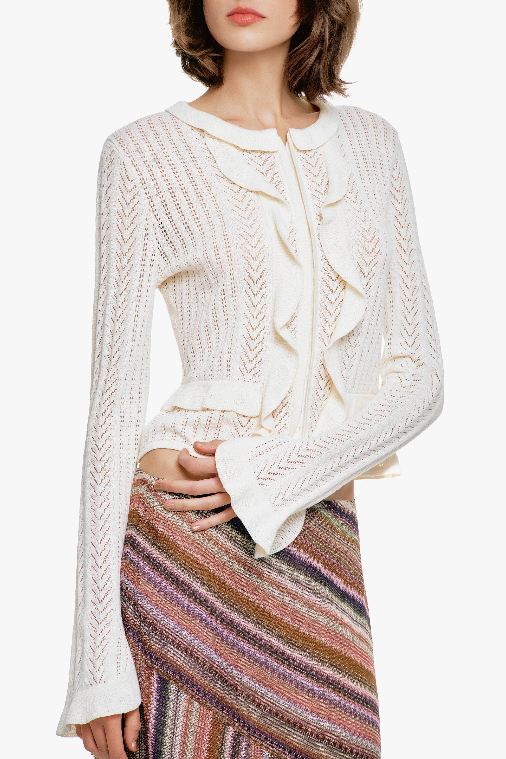 Anna Sui Victorian Pointelle Knitwear Cardigan - Cream