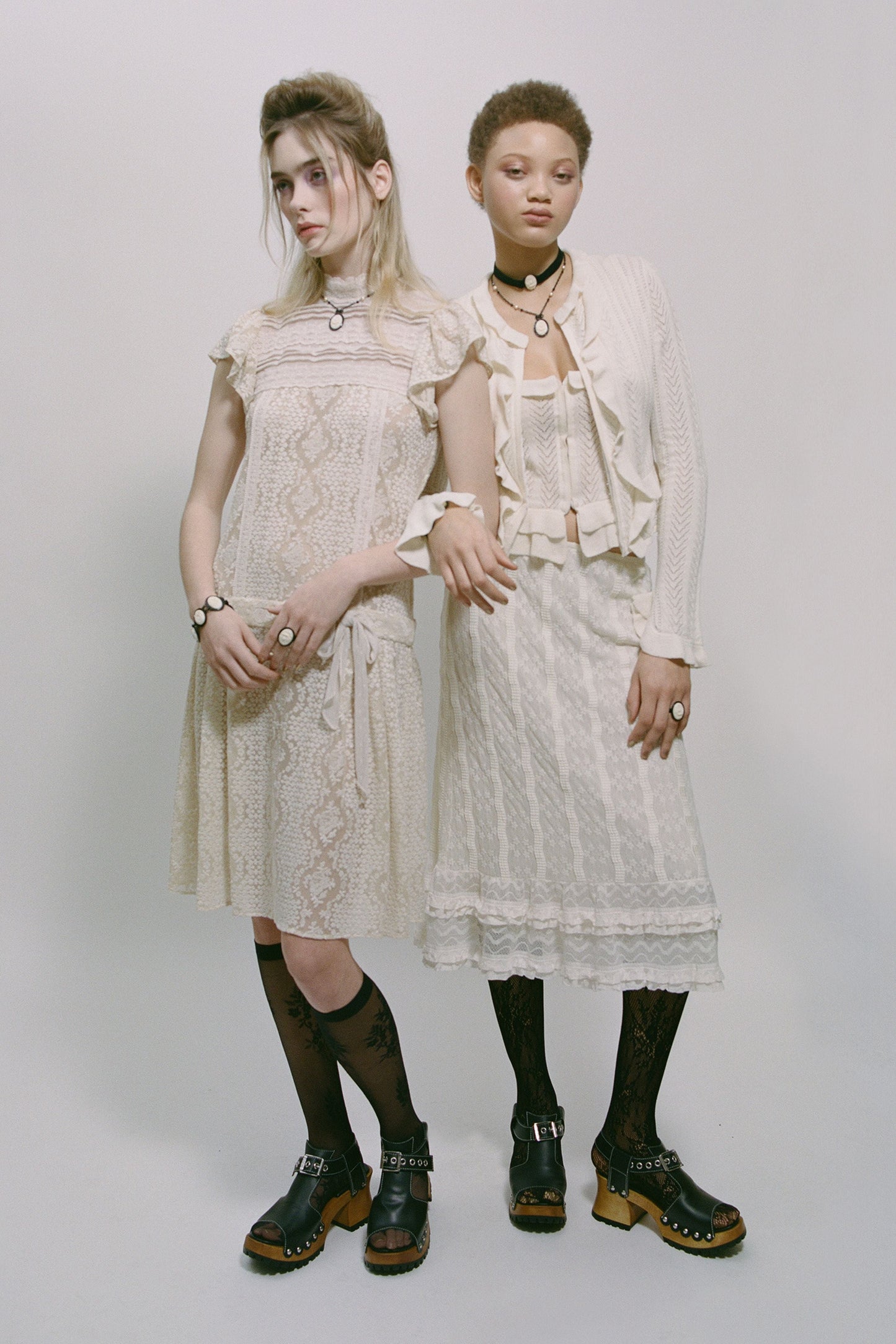 Anna Sui Victorian Pointelle Knitwear Cardigan - Cream