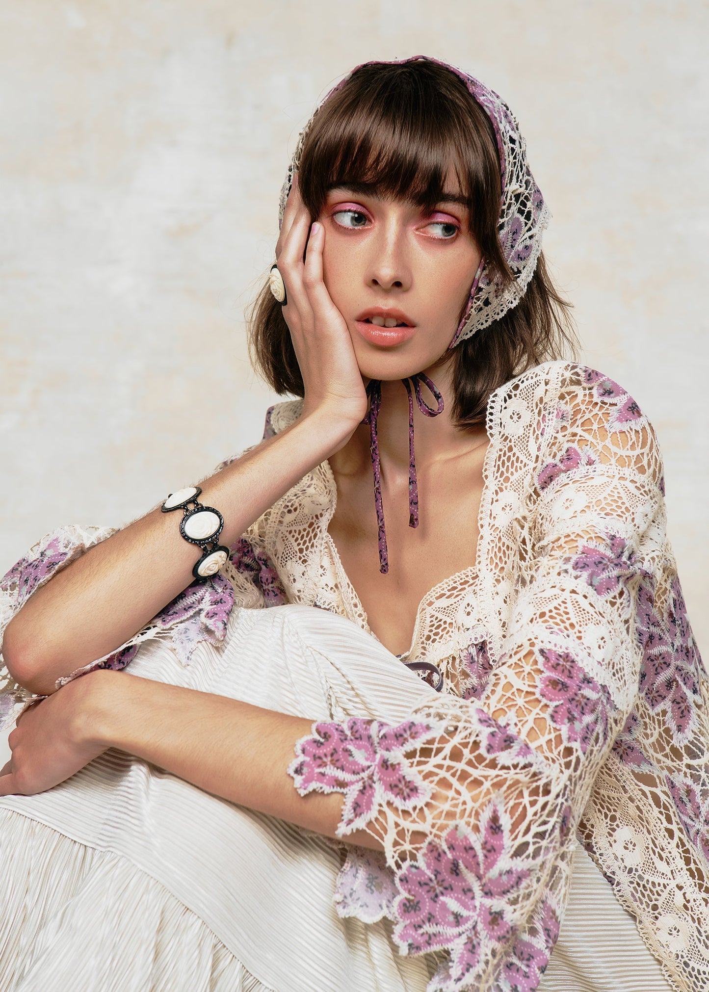 Anna Sui Medallion Floral Lace Headscarf
