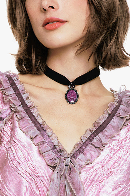 Anna Sui Rose Drop Choker Necklace - Dusty Rose