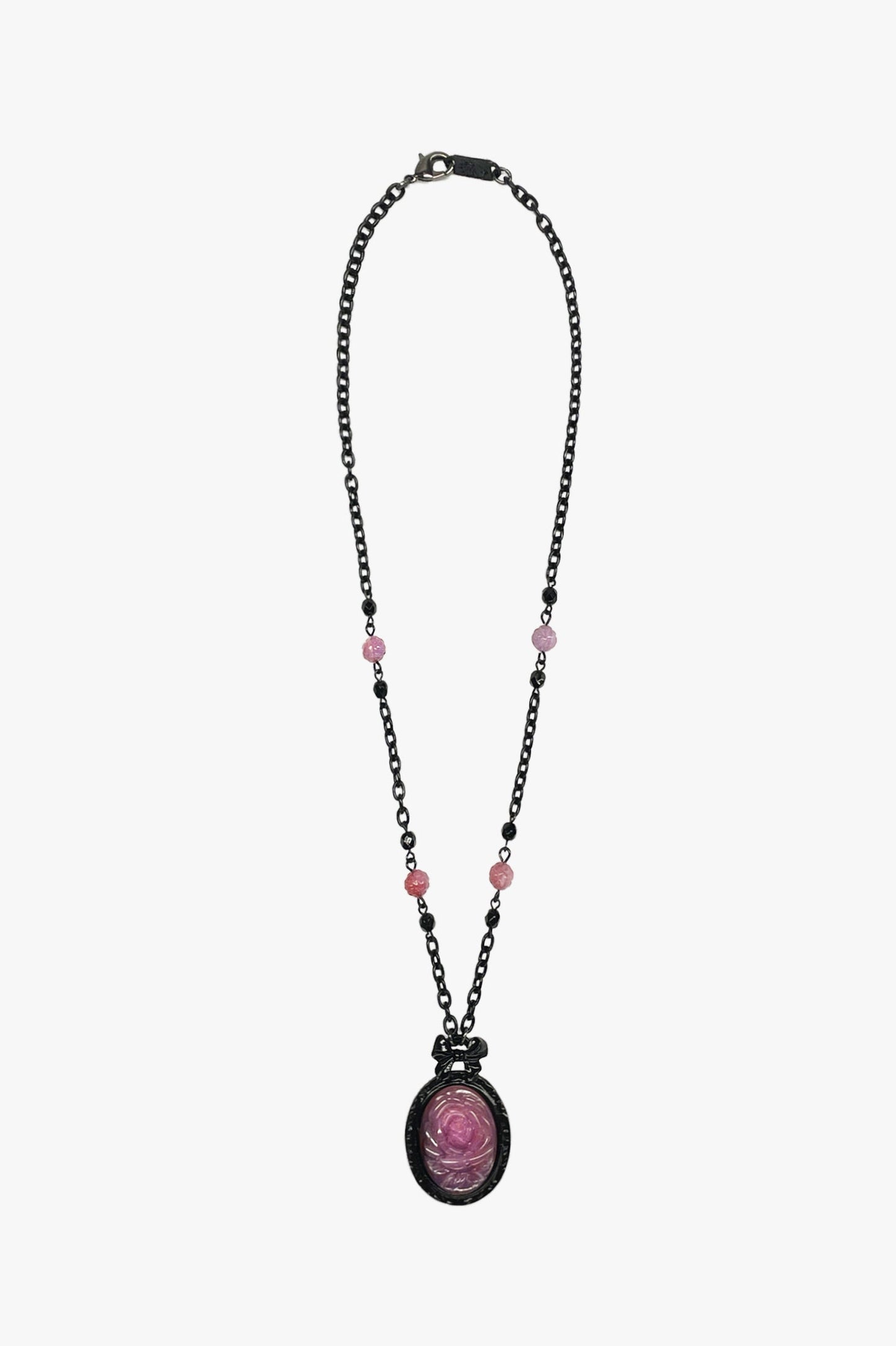 Anna Sui Carved Rose Victorian Frame Necklace - Dusty Rose