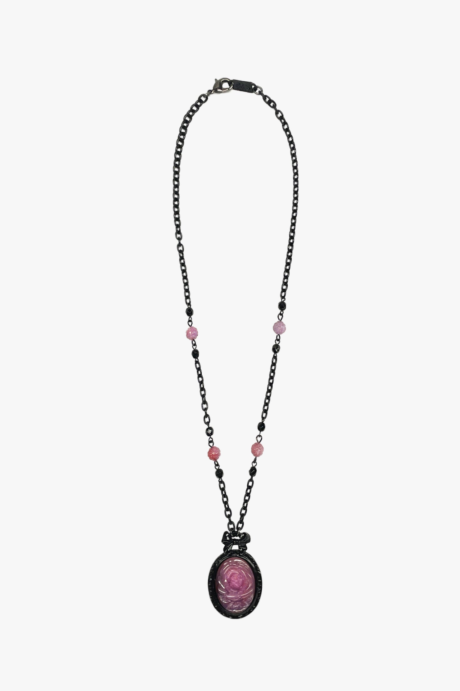 Anna Sui Carved Rose Victorian Frame Necklace - Dusty Rose