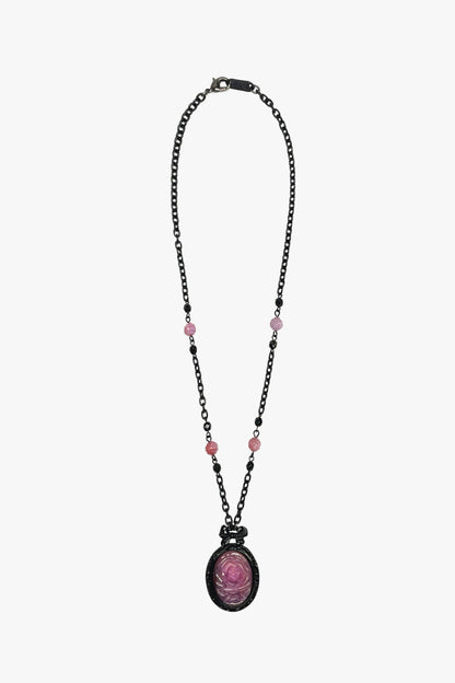 Anna Sui Carved Rose Victorian Frame Necklace - Dusty Rose