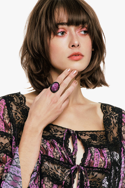 Anna Sui Carved Rose Ring - Dusty Rose