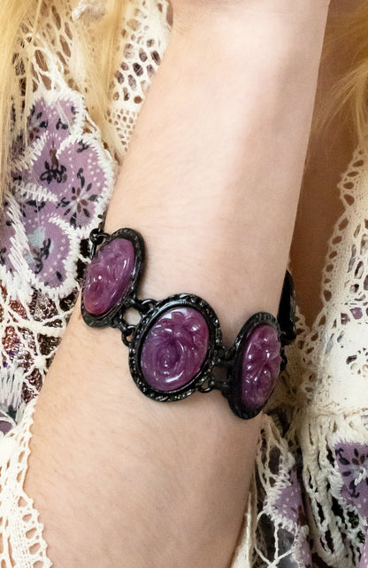 Anna Sui Carved Rose Black Bracelet - Dusty Rose
