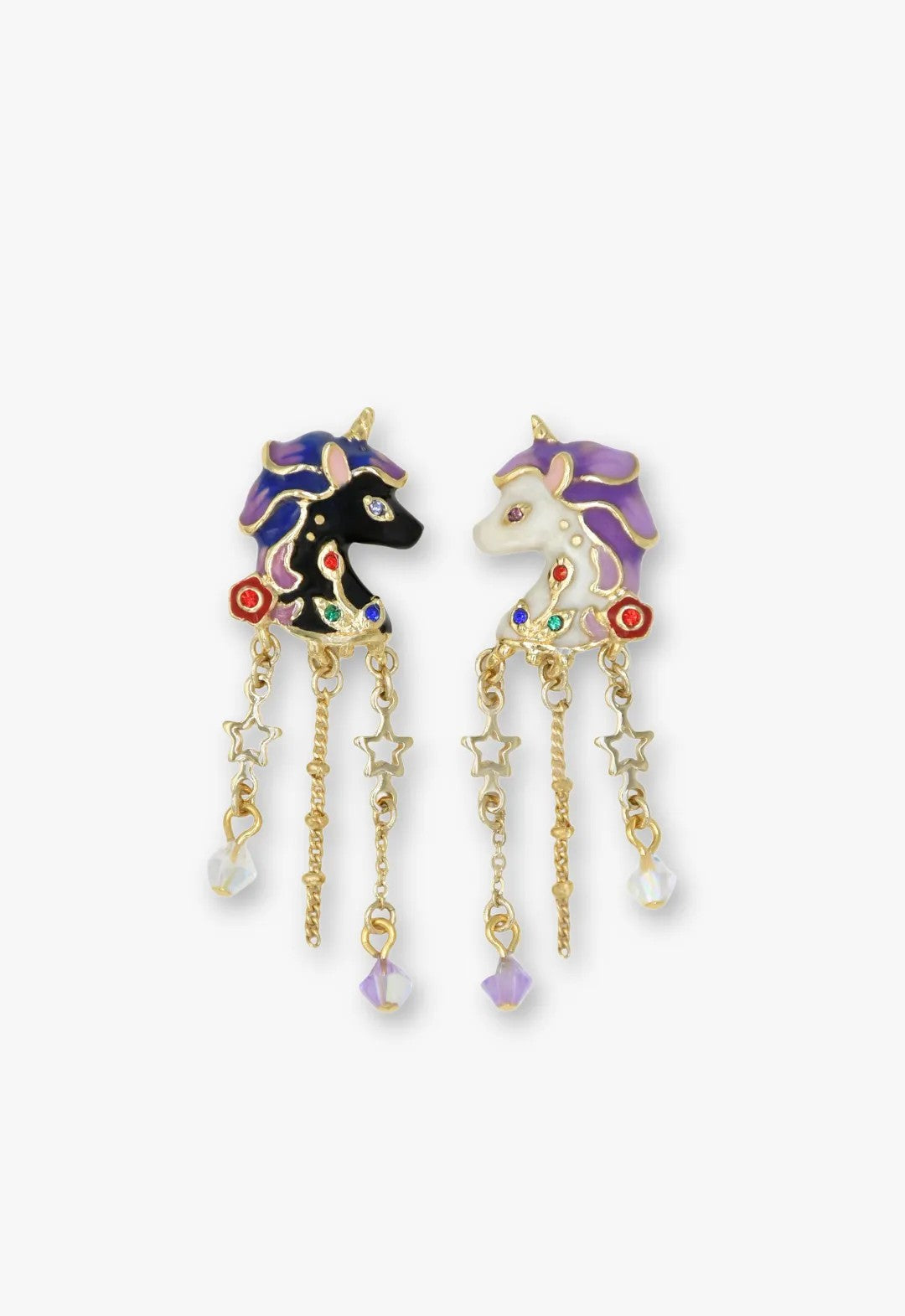 Anna Sui Moonlit Unicorn Earrings- Black and Ivory