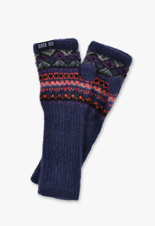 Anna Sui Anna Sui Fair Isle Fingerless Gloves- Purple