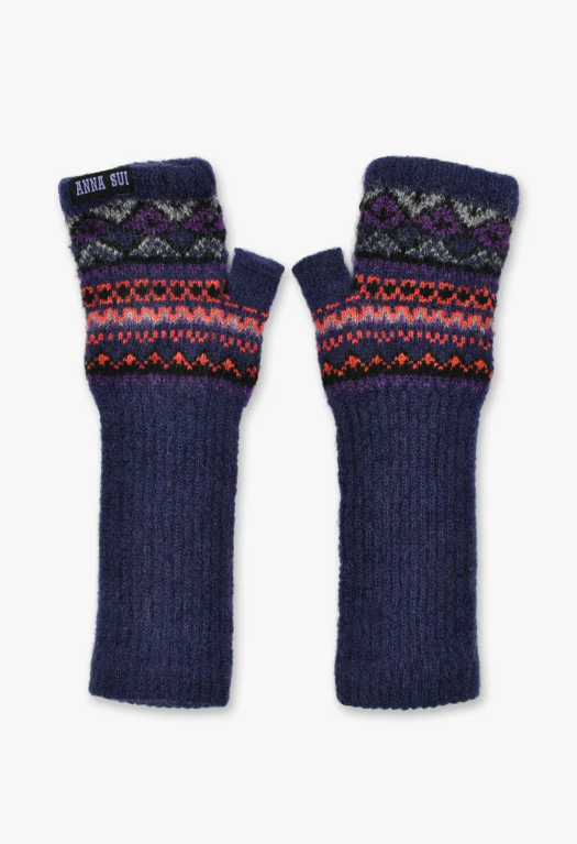 Anna Sui Anna Sui Fair Isle Fingerless Gloves- Purple