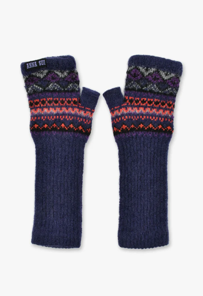 Anna Sui Anna Sui Fair Isle Fingerless Gloves- Purple
