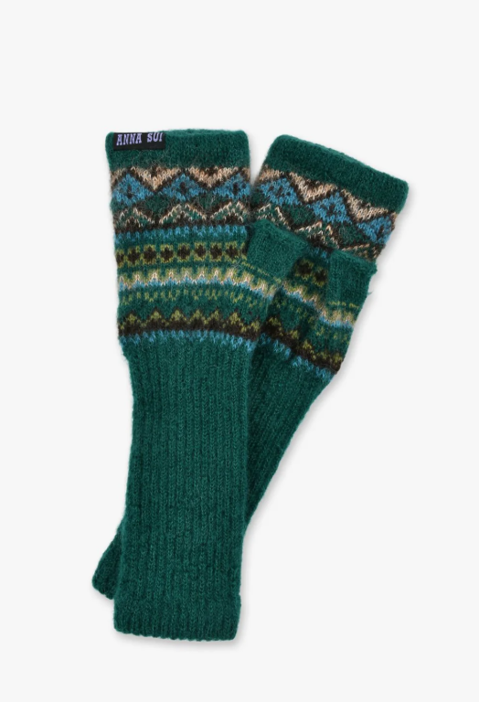 Anna Sui Anna Sui Fair Isle Fingerless Gloves- Green