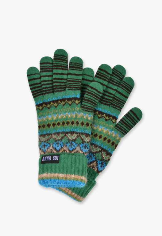 Anna Sui Anna Sui Fair Isle Gloves- Green