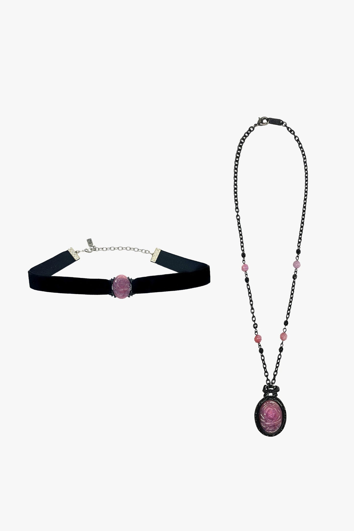 Anna Sui Carved Rose Victorian Necklace & Choker Set – Dusty Rose