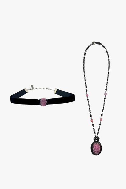Anna Sui Carved Rose Victorian Necklace & Choker Set – Dusty Rose