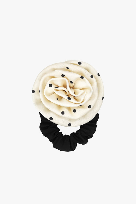 Anna Sui Satin Dot Flower Scrunchie - White