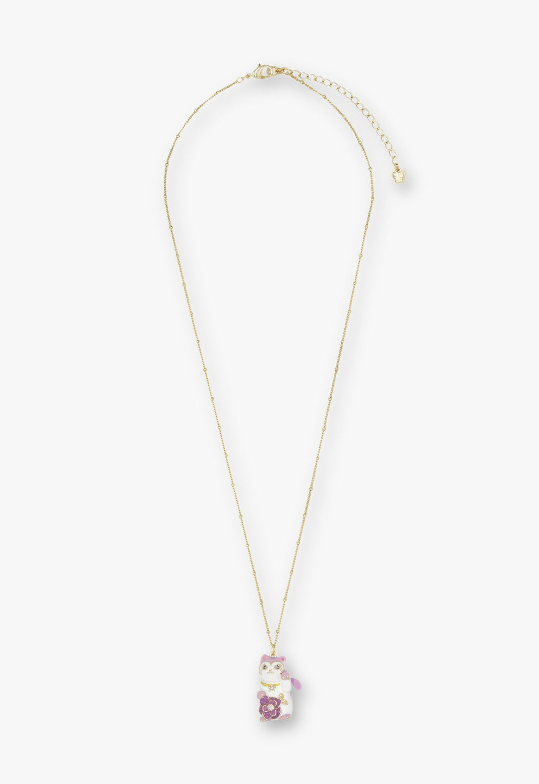 Anna Sui Lucky Cat Flower Necklace- Gold