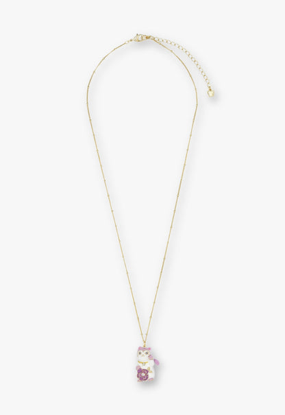 Anna Sui Lucky Cat Flower Necklace- Gold