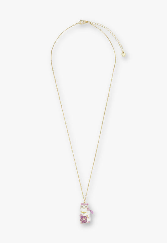 Anna Sui Lucky Cat Flower Necklace- Gold