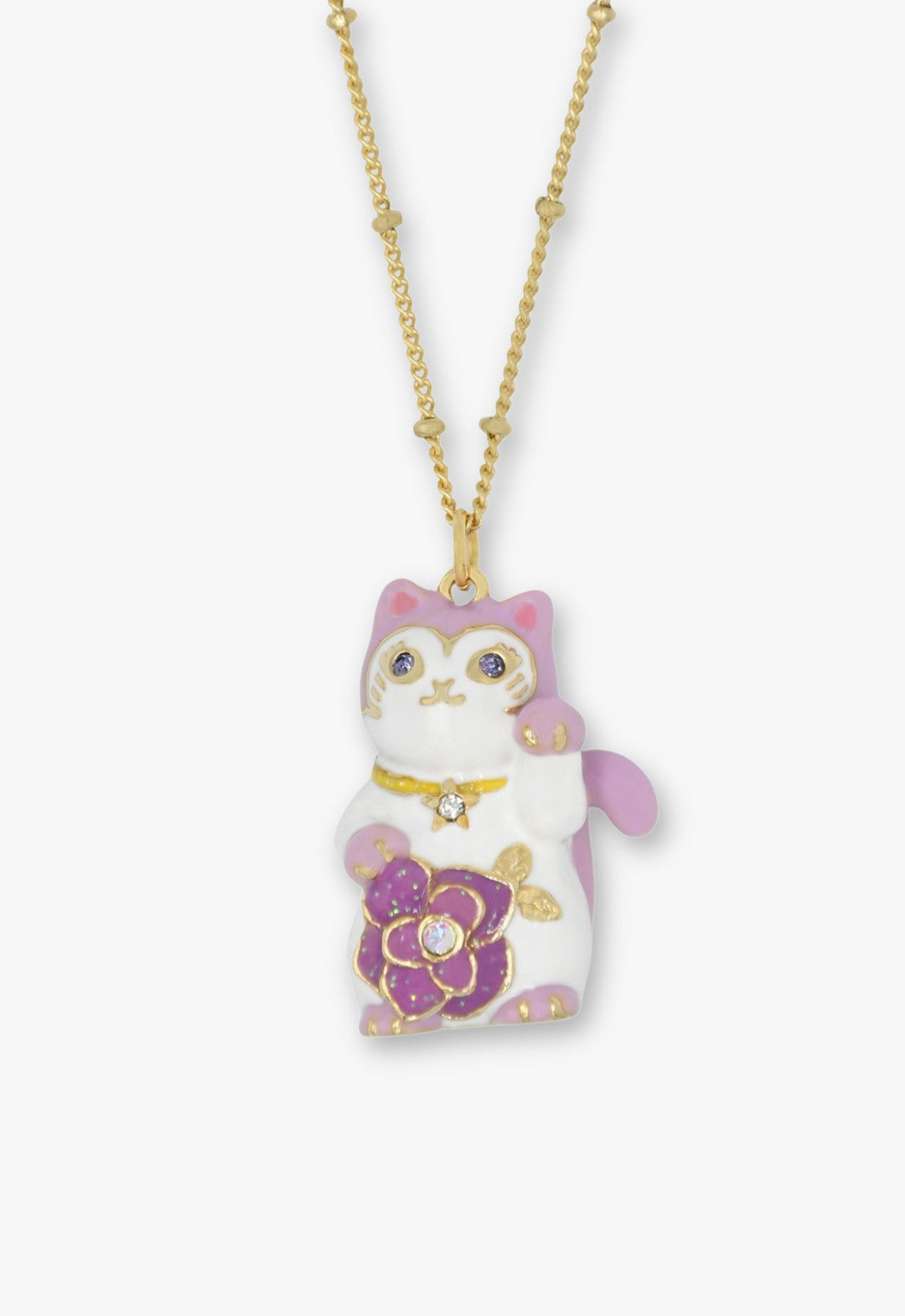 Anna Sui Lucky Cat Flower Necklace- Gold