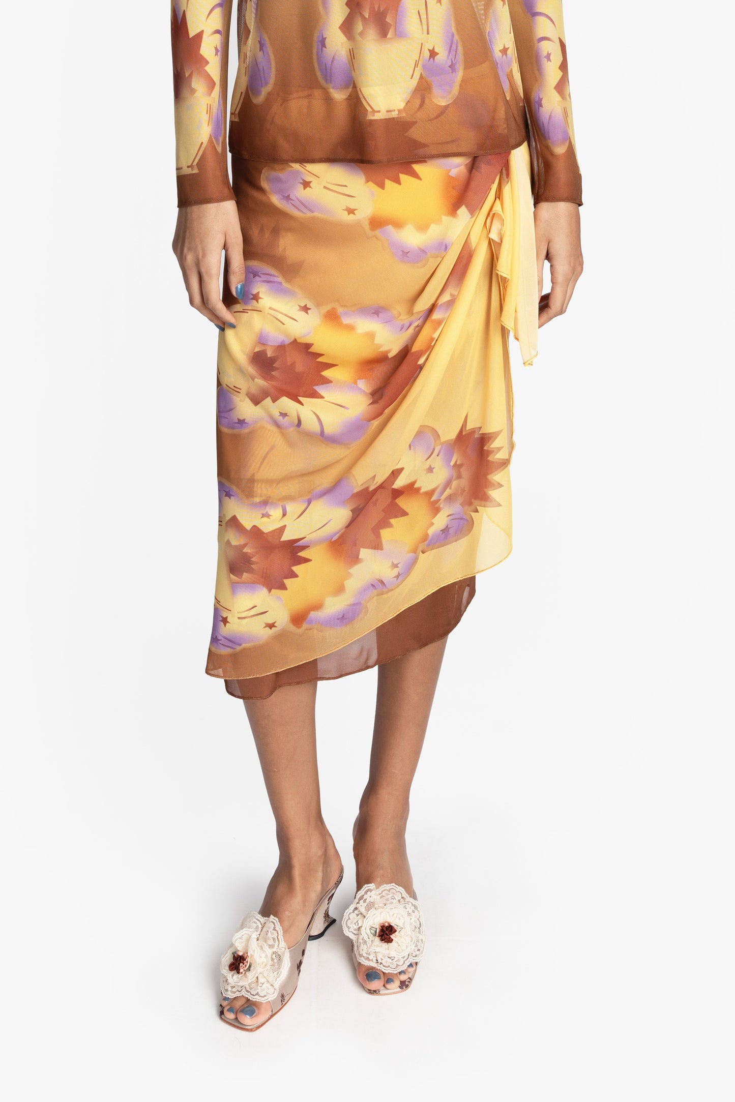 Anna Sui Sunburst Mesh Sarong Skirt