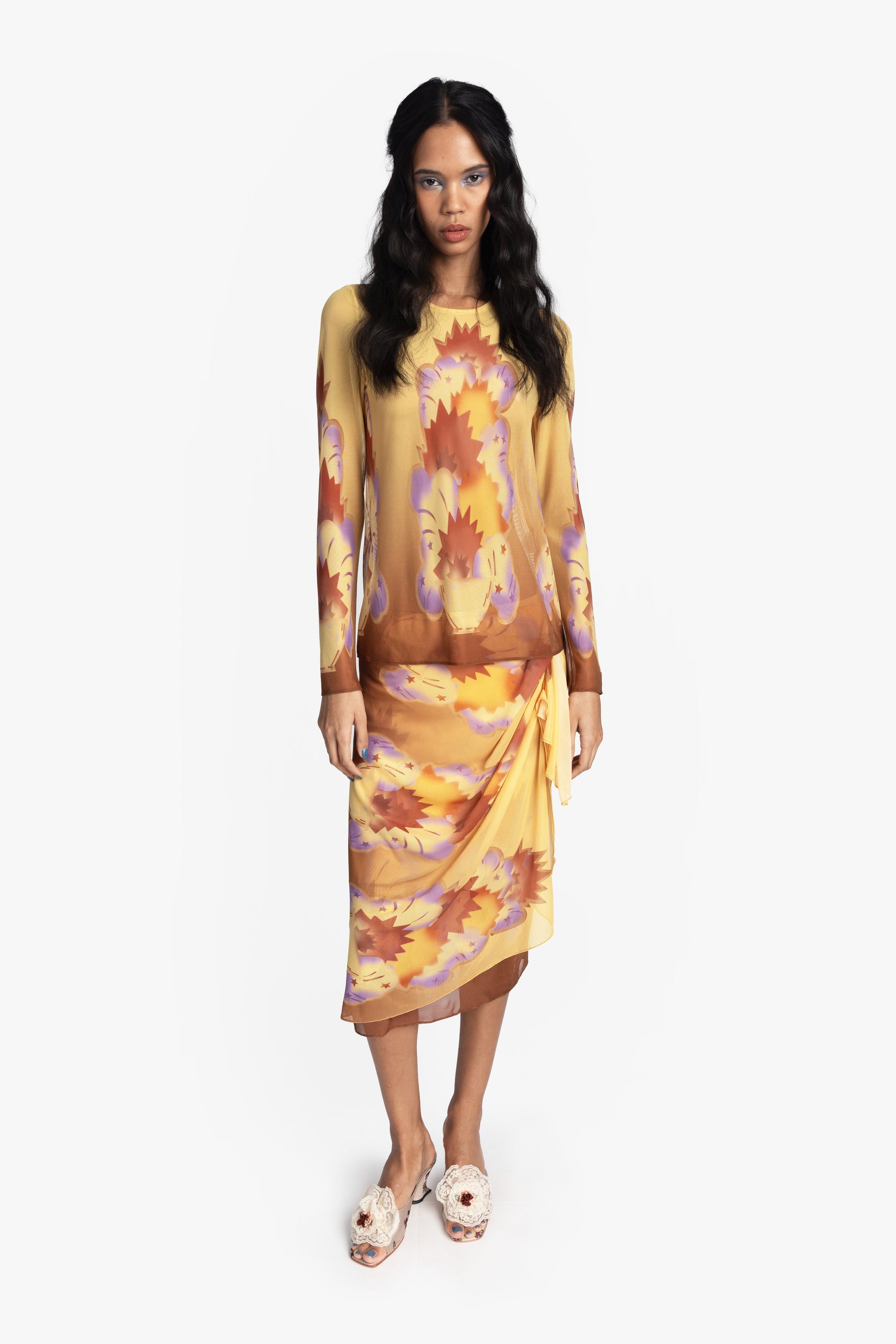 Anna Sui Sunburst Mesh Sarong Skirt