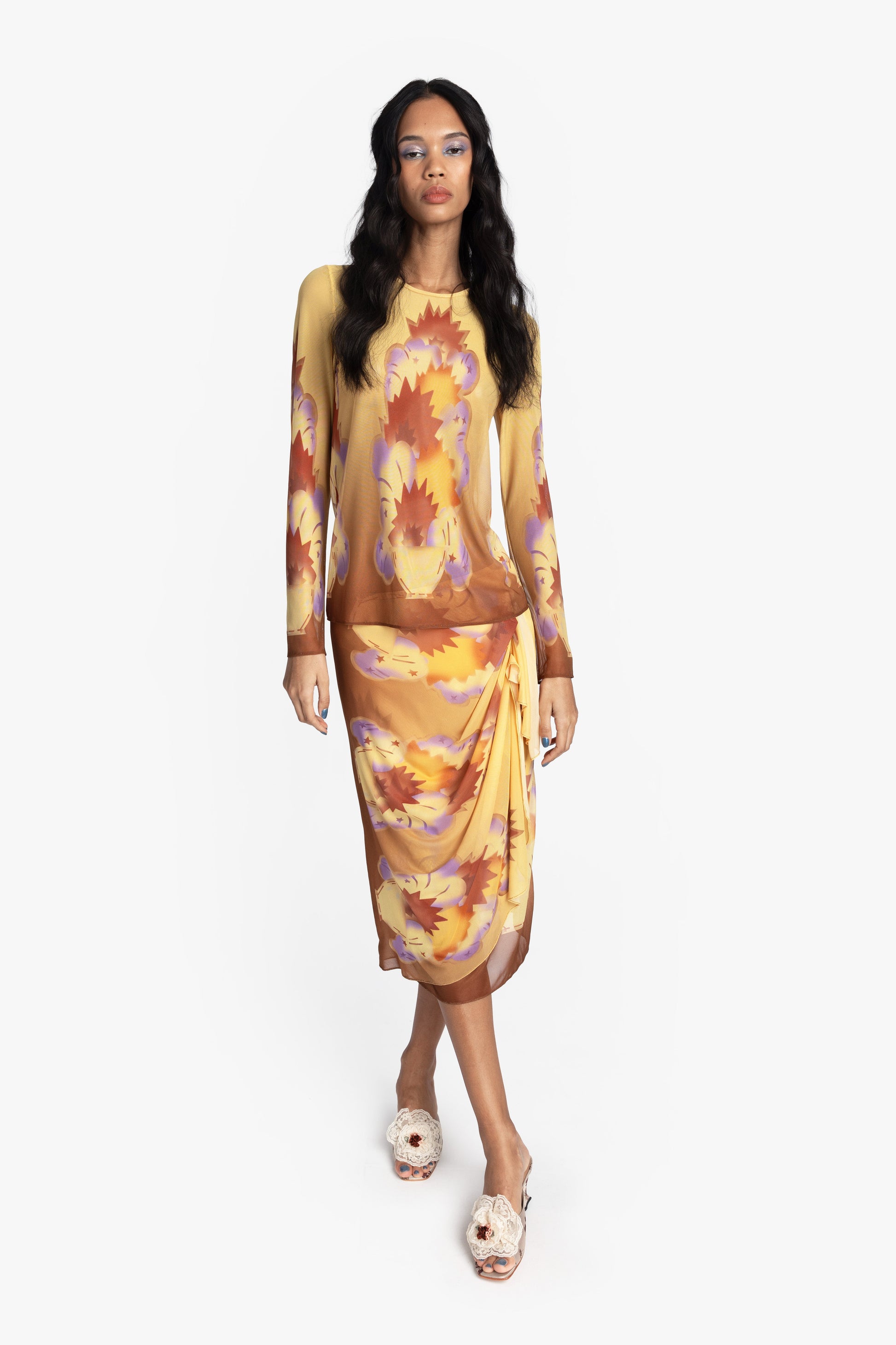 Anna Sui Sunburst Mesh Sarong Skirt