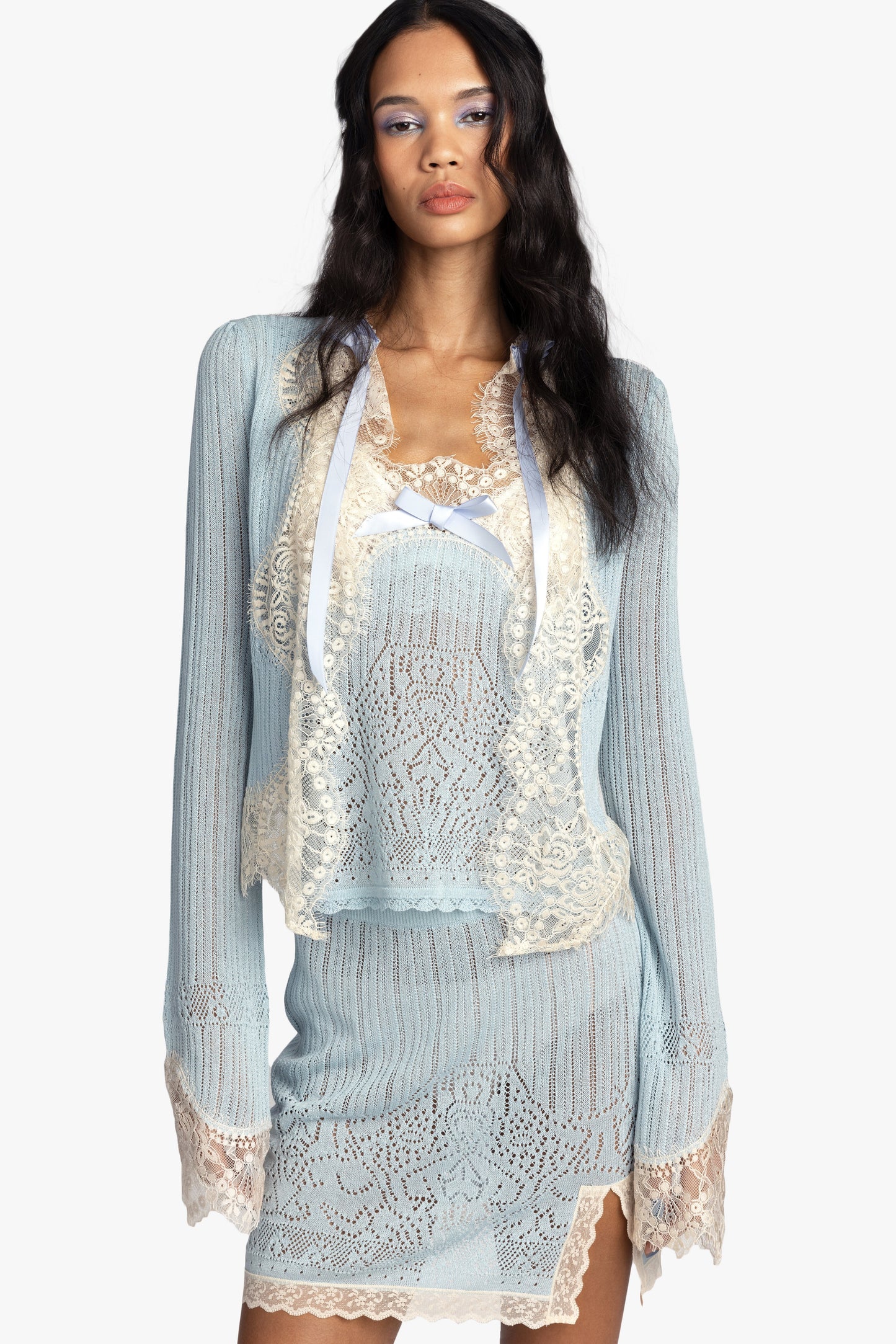 Anna Sui Lingerie Lace Knits Skirt - Sky Blue