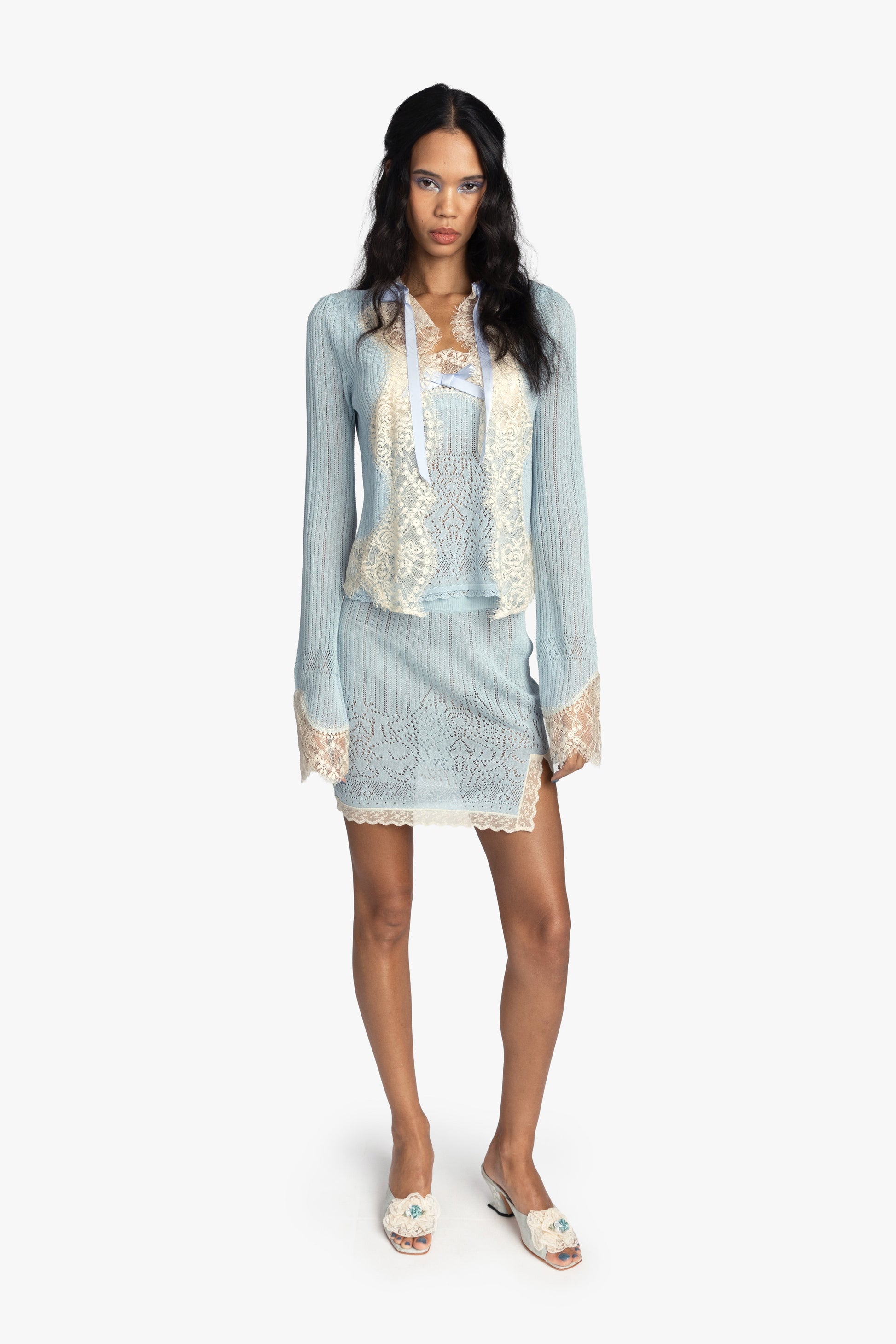 Anna Sui Lingerie Lace Knits Skirt - Sky Blue