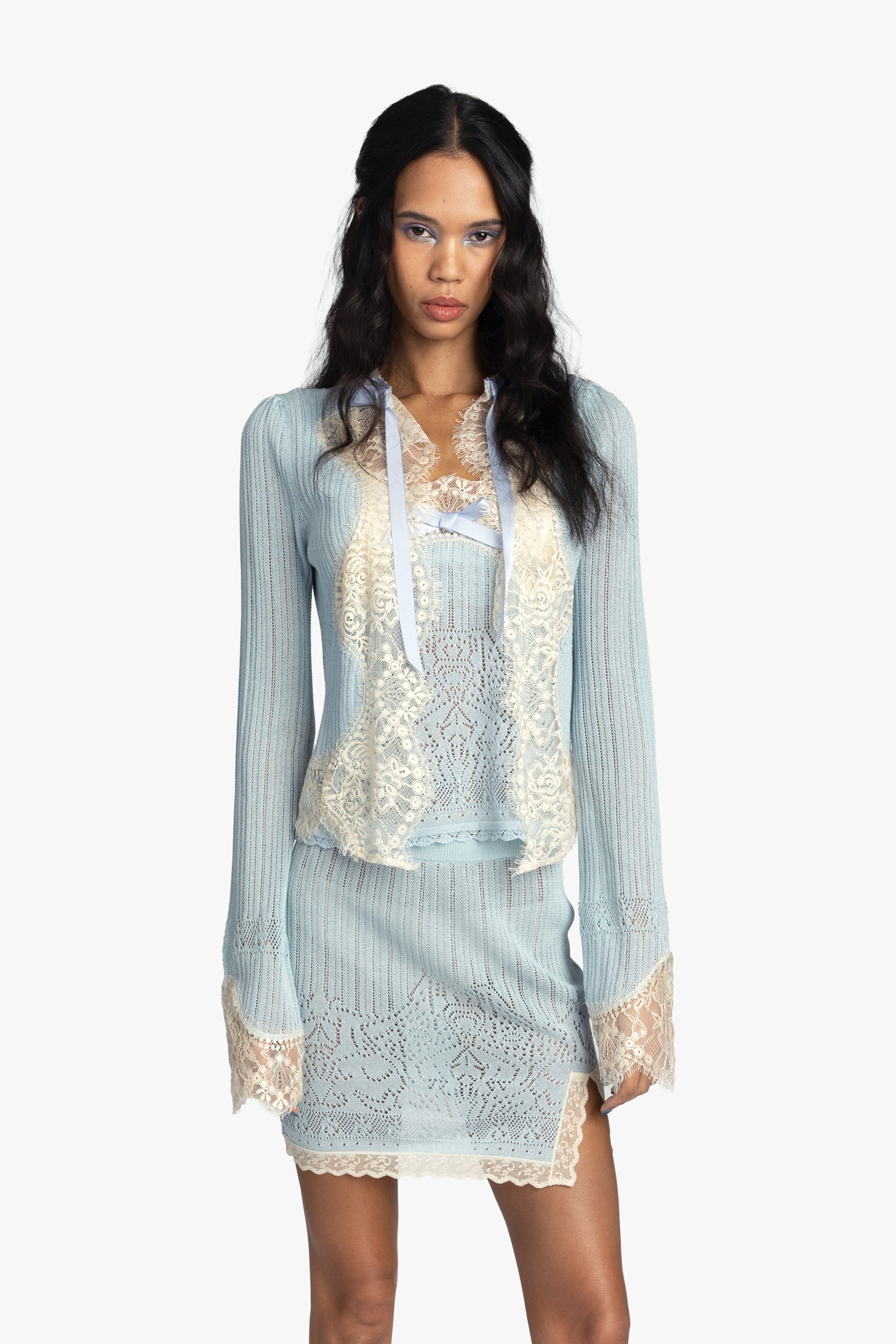 Anna Sui Lingerie Lace Knit Cardigan - Sky Blue