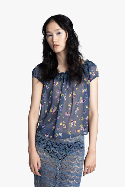 Anna Sui Night Blooming Chiffon Top