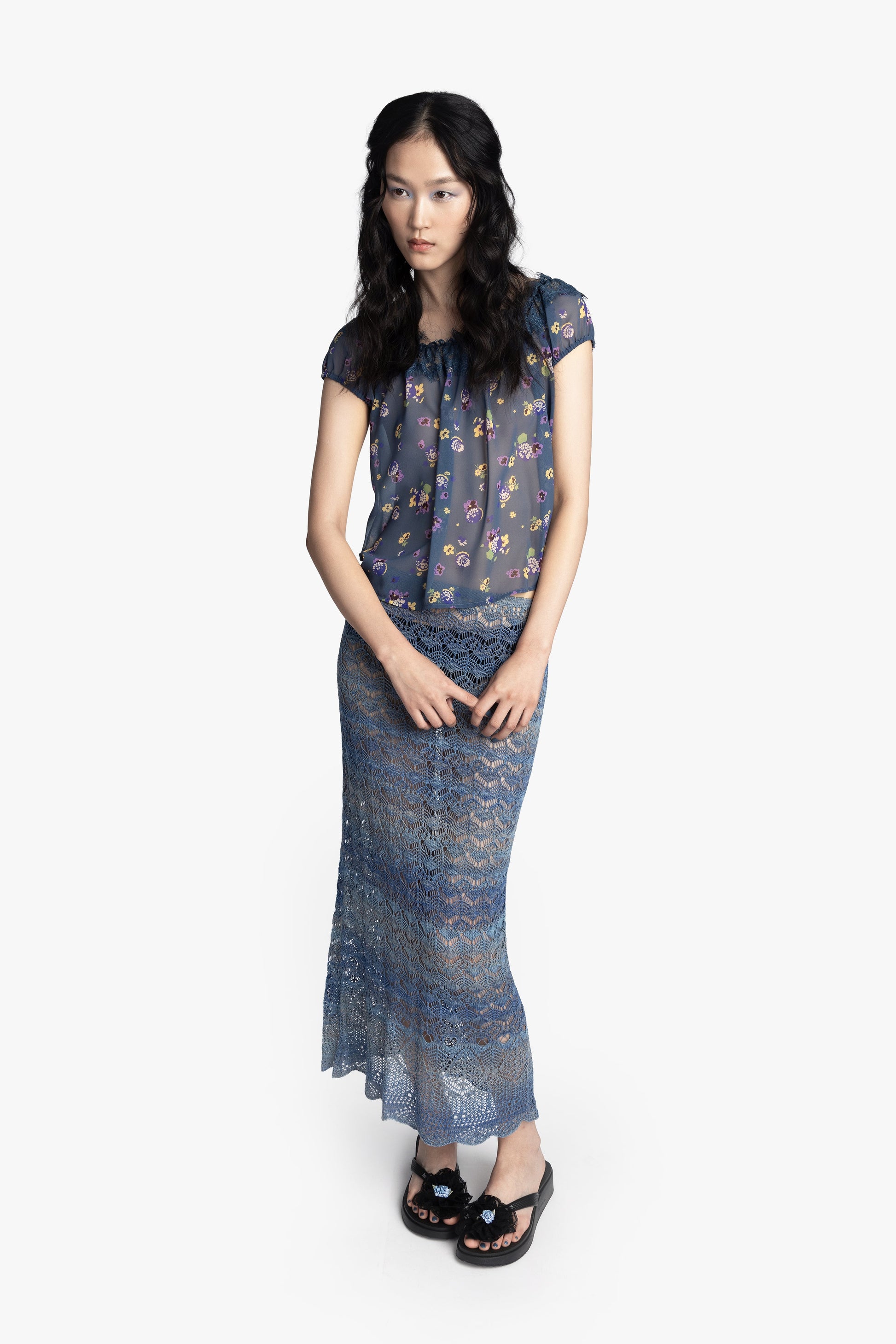 Anna Sui Night Blooming Chiffon Top
